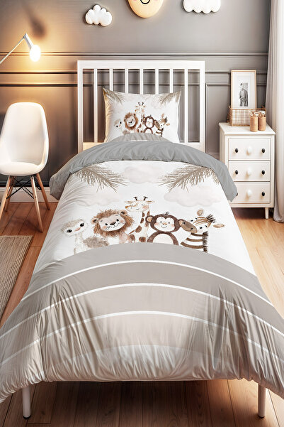 EVPANYA مجموعة أغطية سرير الأطفال من سفاري فريندز منقوش مفرد