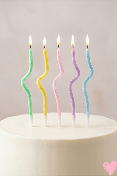Bunloon Dalgalı Renkli Pasta Mumu 5 Adet Doğum Günü Mum