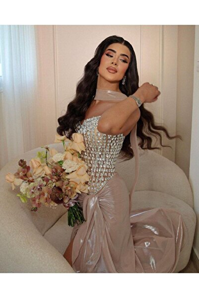 antyora Evening dress, fabric: rose gold color, shiny pink gold, with luxurio...