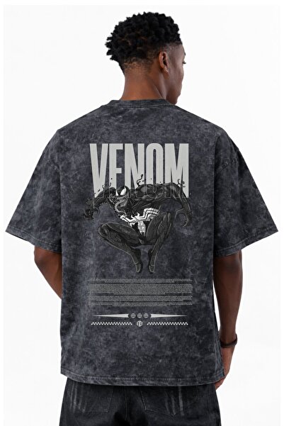 SEVBANO Tasarım Venom Film Kahramanı Baskılı Unisex Oversize Eskitme Yıkamalı...