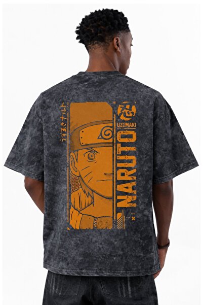 SEVBANO Tricou unisex oversize cu imprimeu anime Naruto Uzumaki, spălat în st...