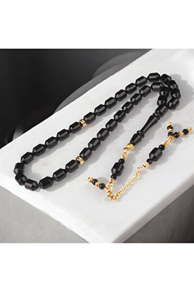 İnan Tesbih سبحة من العقيق الأسود المقطوع خصيصًا من نوع بافون P بشرّابات لا ت...