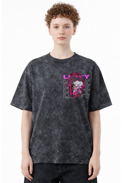 SEVBANO One Piece Monkey D. Luffy Anime Printed Unisex Oversized Vintage Washed T-Shirt