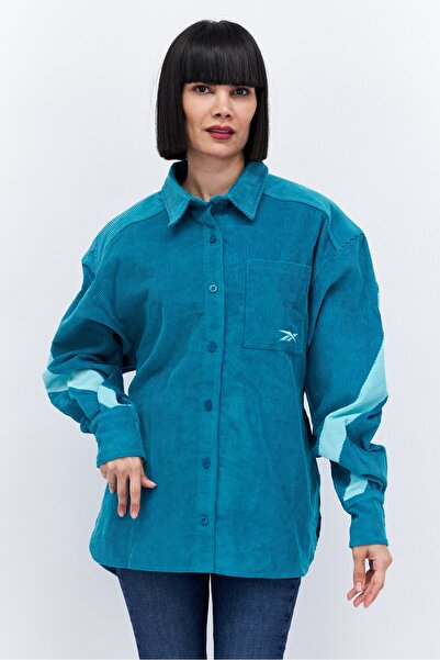 Reebok سترة نسائية رياضية بأكمام طويلة مناسبة للخارج، باللون الأزرق