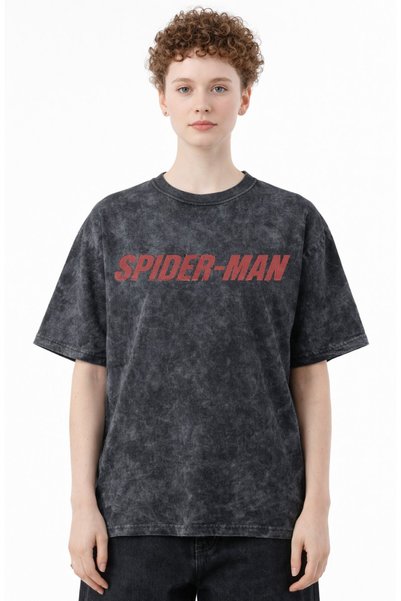 SEVBANO Spider-Man Superhero Spiderman Printed Unisex Oversized Vintage Washed T-Shirt