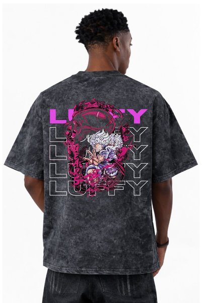 SEVBANO One Piece Monkey D. Luffy Anime Printed Unisex Oversized Vintage Washed T-Shirt