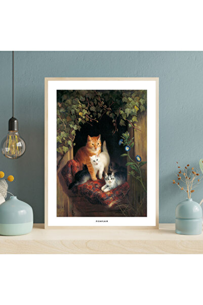 Pixaflair - Cat with Kittens by Henriëtte Ronner - Tablo - Çerçevesiz Poster