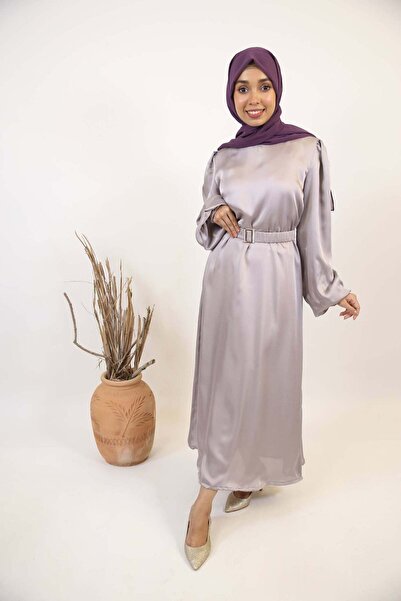 Libas lab Sakeena- Enchanting Satin non sheer maxi dress with belt embellishm...