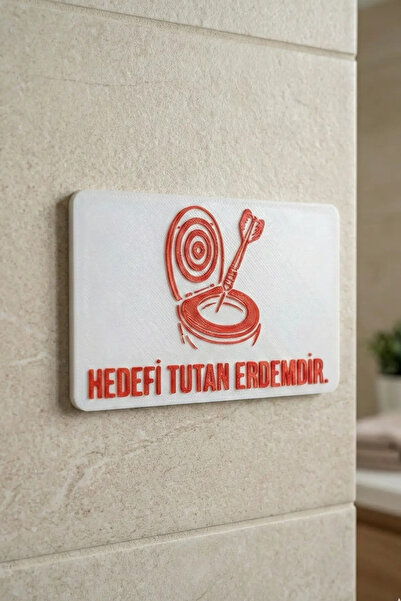 N NOXXO Espirili Hedefi Tutan Erdemdir Banyo Tabelası 3D Kabartma Levha 15x9 cm