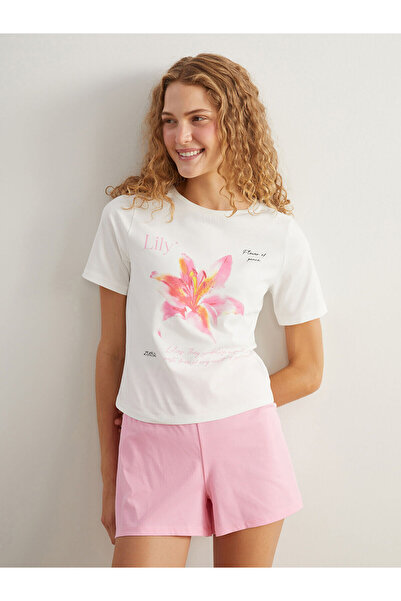 LC Waikiki Peak New Season Crew Neck Printed Women's Shorts Pajama Set