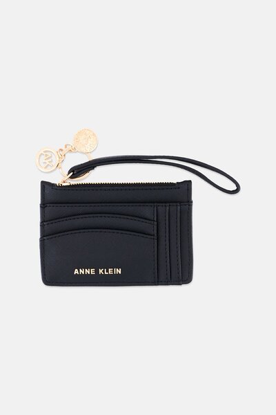Anne Klein Women Brand Logo Leather Card Holder, Black