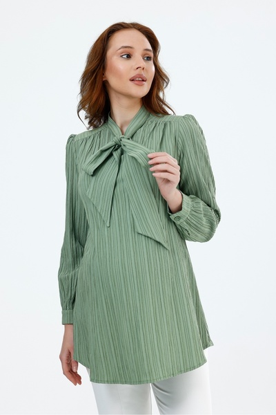 KATLİN MATERNİTY WEAR Maternity Blouse, Collar Tie Detail, Viscose Lycra Blen...