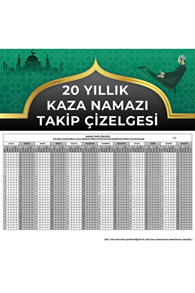 Organik Yolda 20-Year Accident Prayer Tracking Chart Is A4 Size