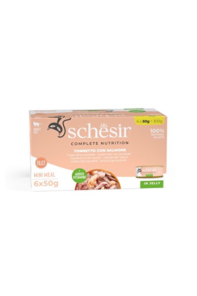 Schesir طعام القطط الرطب بنكهة التونة مع السلمون في الجيلي. 6*50غ