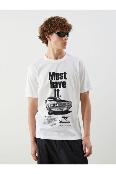 LC Waikiki تي شيرت رجالي مطبوع عليه طبعة موستانج فورد موستانج برقبة كرو من إك...