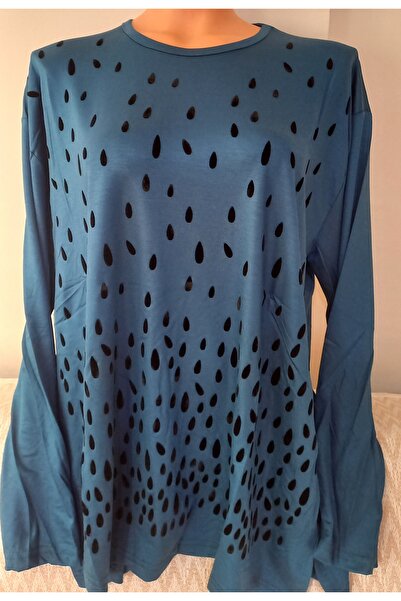 Anne Er Clothing Battal Combed Cotton Blouse Long-Sleeve Crew Neck Green