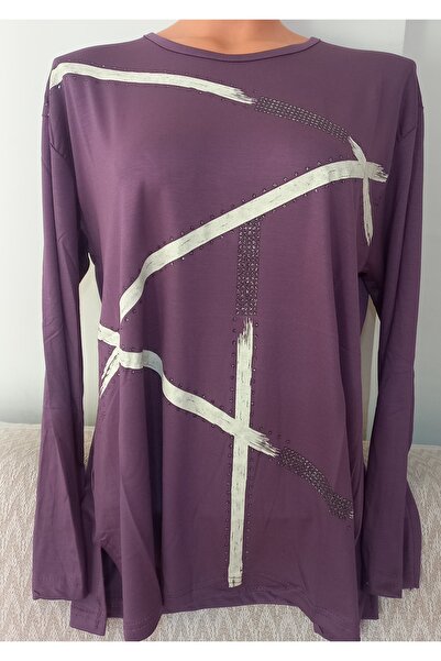 Anne بلوزة من القطن الممشط بأكمام طويلة وياقة دائرية باللون الأرجواني