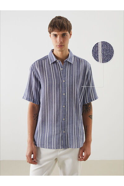 LC Waikiki Nevavm Regular Fit Short Sleeve Striped Men's Textured Shirt with ...