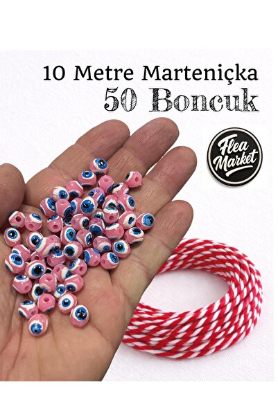 izmir Bitpazarı HEDİYELİK 1O METRE MARTENİÇKA İPİ VE 50 ADET BONCUKLU BİLEKLİ...