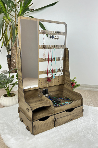 özgürce Şık ve fonksiyonel makyaj aynalı takı düzenleyici, 2 çekmeceli XL boy