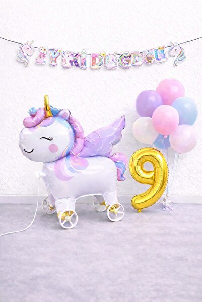BKMC PARTY Mini Wheel Unicorn Balloon Mixed Balloon Birthday Set Gold Number ...