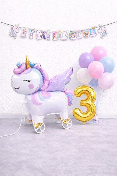 BKMC PARTY Mini Wheel Unicorn Balloon Mixed Balloon Birthday Set Gold Number ...