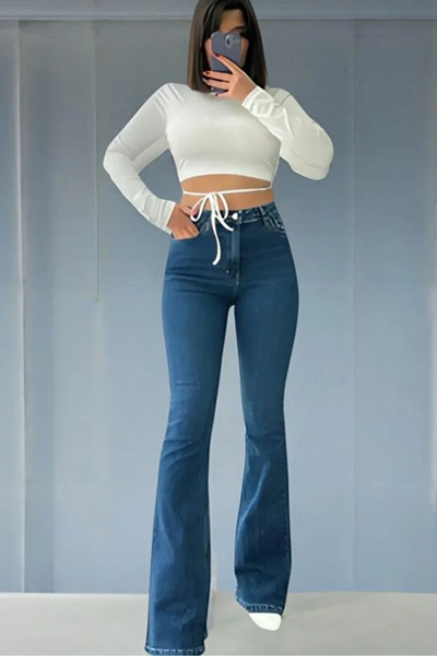 ArVib يبرز انحناءات الجسم جينز ذو خصر عالٍ جدًا لا يتلاشى لونه، أزرق متوسط ​​...