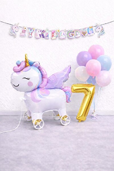 BKMC PARTY Mini Wheel Unicorn Balloon Mixed Balloon Birthday Set Gold Number ...
