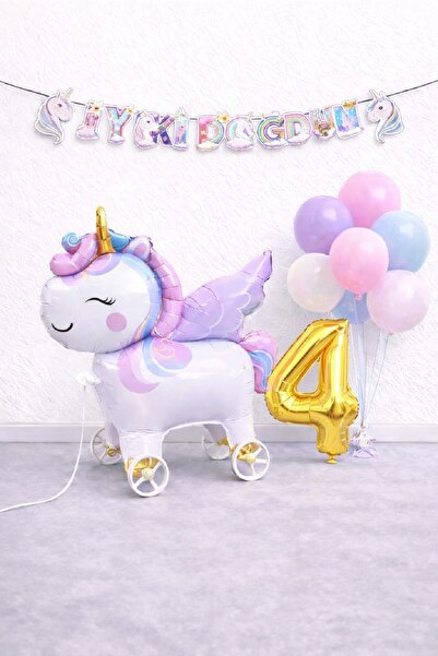 BKMC PARTY Mini Wheel Unicorn Balloon Mixed Balloon Birthday Set Gold Number ...