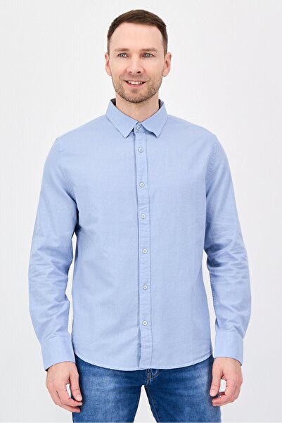 Nautica قميص رجالي كاجوال بأكمام طويلة وقصة عادية من الجينز، لون أزرق ترابي