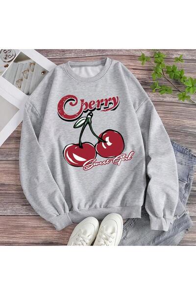 Eritqaa Cherry Printed Crew Neck Sweatshirt