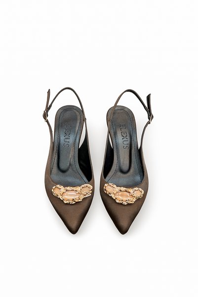 HANZE Women's Brown Satin Medium Heel Stiletto Buckled New Season Hk1094