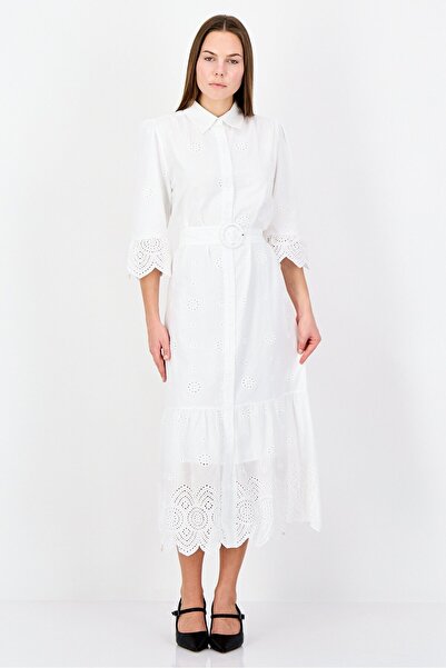 Aeropostale فستان ماكسي أبيض مزين بالثقوب للنساء