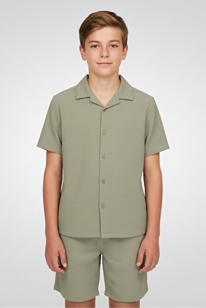 Aeropostale Kids Boy 2Pcs Textured Casual Shirt And Shorts Set, Green