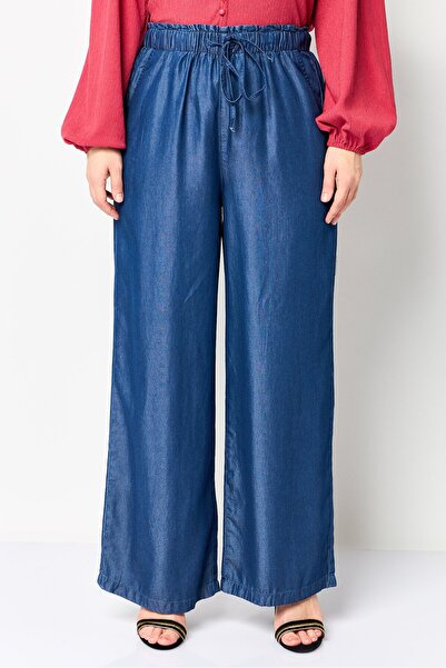 Nautica Women Regular Fit High Rise Washed Wide Leg Pants, Washed Blue