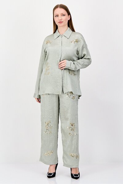 JASON WU Women 2Pcs Pointed Collar Long Sleeve Embellished Detail Shirt And B...