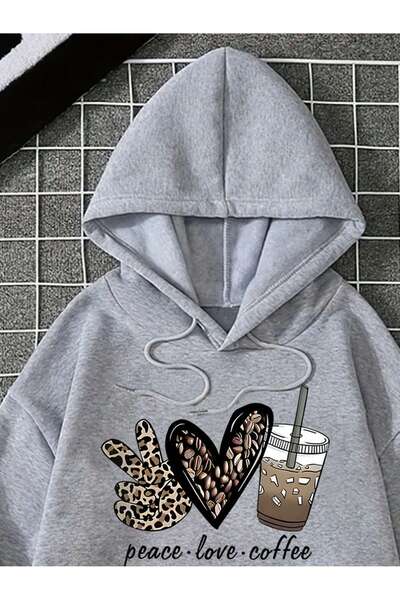 Eritqaa Peace.Love.Coffee Printed Crew Neck Sweatshirt