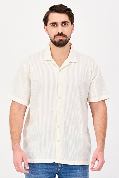 Aeropostale Men Relaxed Fit Textured Short Sleeve Casual Shirt, Cream
