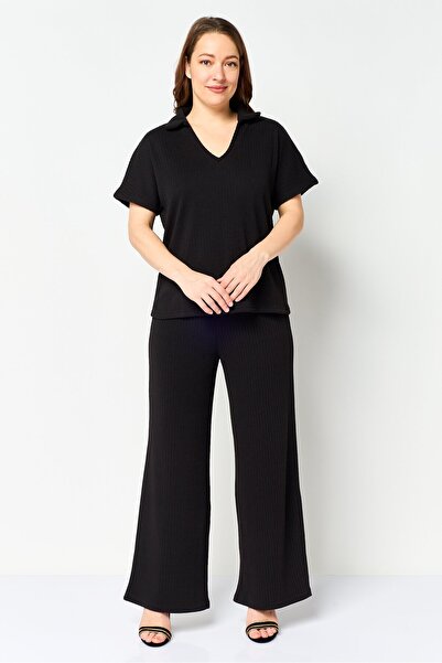 Aeropostale Women 2 Pieces Textured Short Sleeve Top And Bottom Set, Black