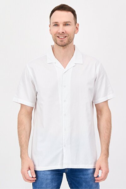Aeropostale Men Regular Fit Short Sleeve Plain Casual Shirt, White
