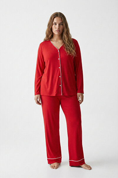 Mivoon طقم ثوب نوم من قماش الخيزران - موديل مضلع بأزرار