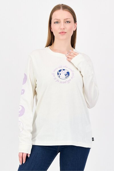 Vans Women Crew Neck Long Sleeve Graphic Print T-Shirt, Ivory