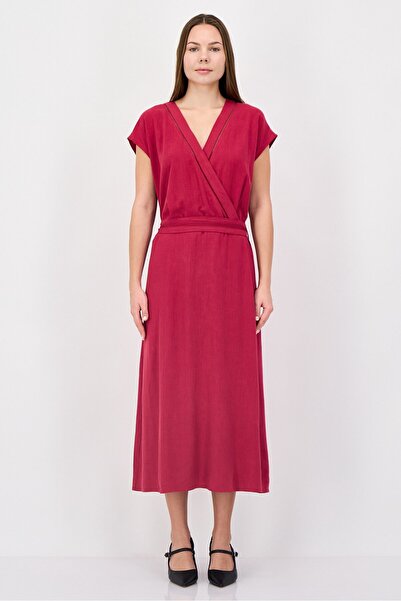 London Fog Women Plain Midi Dress, Maroon