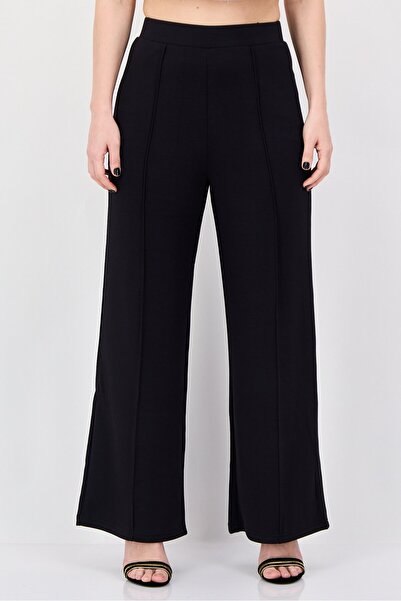 Nautica Women Regular Fit Plain Wide Leg Pants, Black