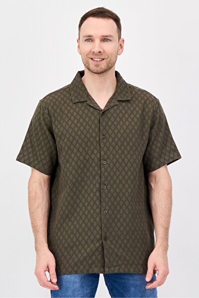 Aeropostale Men Regular Fit Short Sleeve Textured Casual Shirt, Olive
