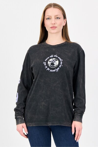 Vans Women Crew Neck Graphic Print Long Sleeve Top, Black