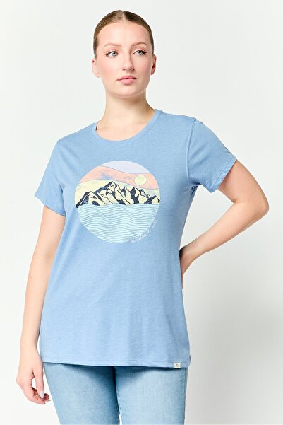 Mountain And Isles Women Round Neck Graphic Print Short Sleeve Top, Light Blue