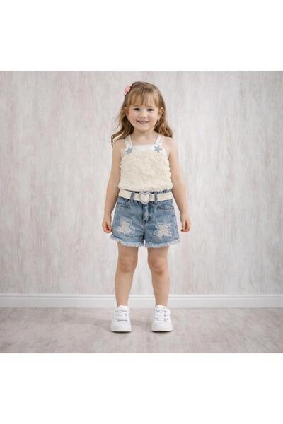 wees mod Girl's Red Strappy Blouse and Denim Shorts Summer Set