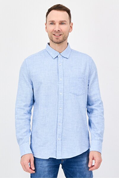 Nautica قميص جينز رجالي بأكمام طويلة وقصة عادية، لون أزرق فاتح