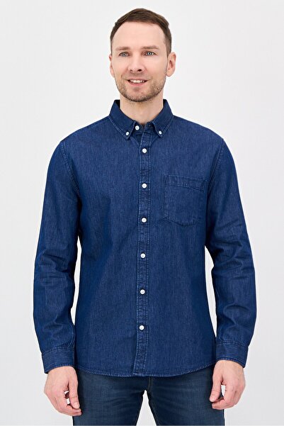 Nautica Jeans Men Regular Fit Long Sleeve Washed Casual Shirt, Navy